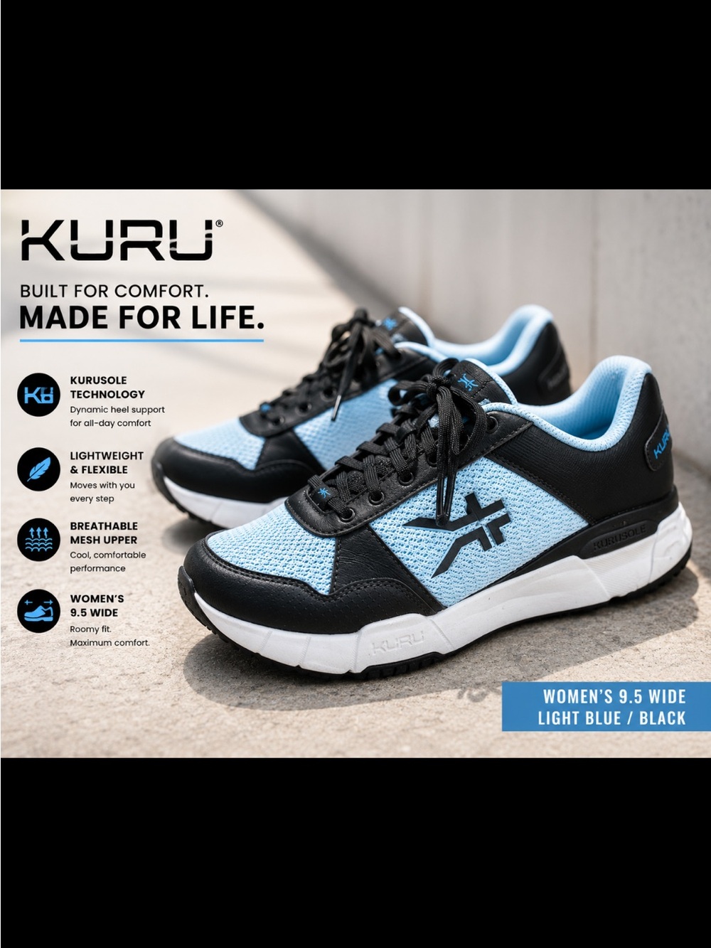 KURU Women's Light Blue & Black Wide Sneaker